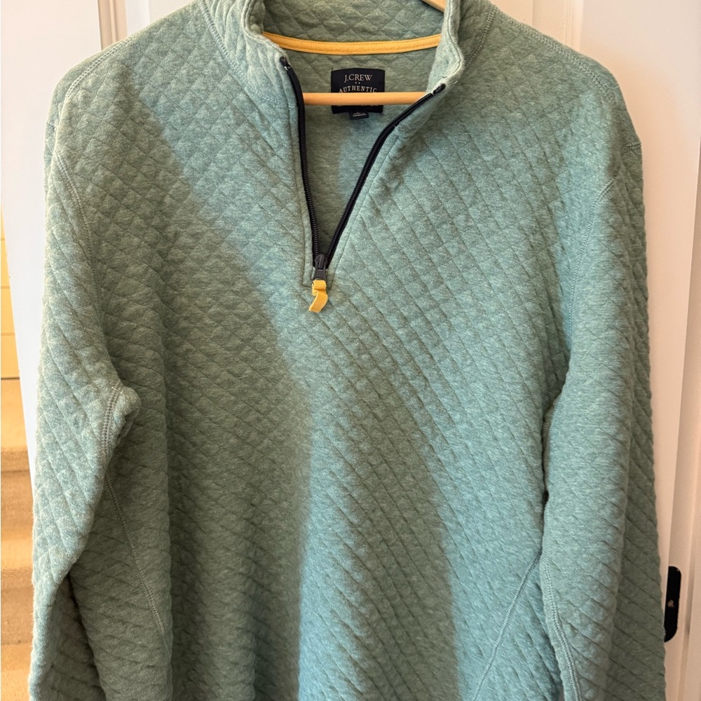 J. Crew Men's Teal Quilted Zip-Up Sweater